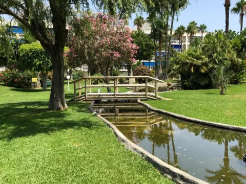 Jardines de Costa Lago con un puente sobre el agua
